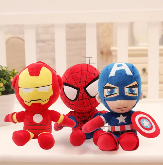 Marvel superhero plush toys featuring Ironman Spiderman and Captain America characters