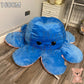 160cm blue and pink reversible octopus plush toy with angry face displayed on a wooden floor.