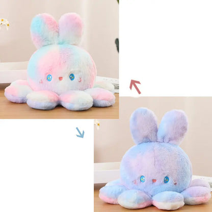 Reversible octopus cat plush toy flip mood cushion