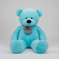 Large blue teddy bear plush toy with decorative bow tie soft stuffed animal gift for children and adults.