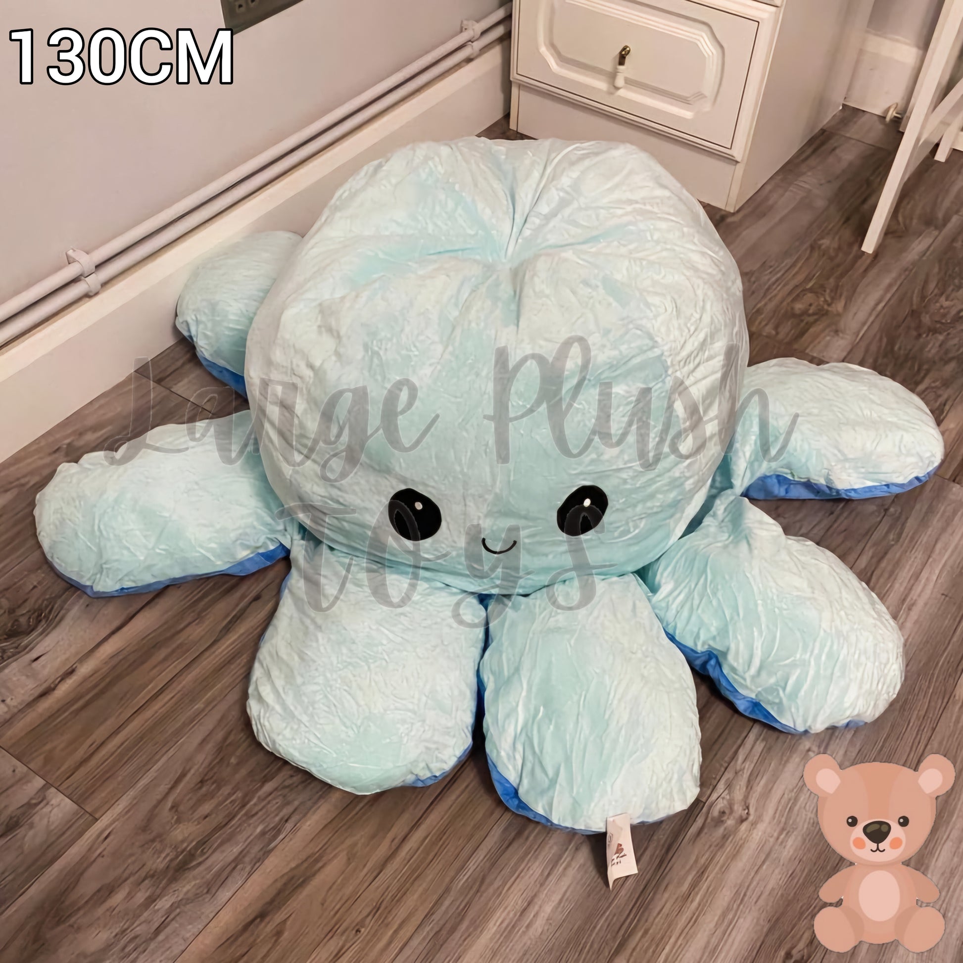 130cm extra large reversible octopus plush toy with flip inside out emotion design for cuddling, sensory play and bedroom decor.