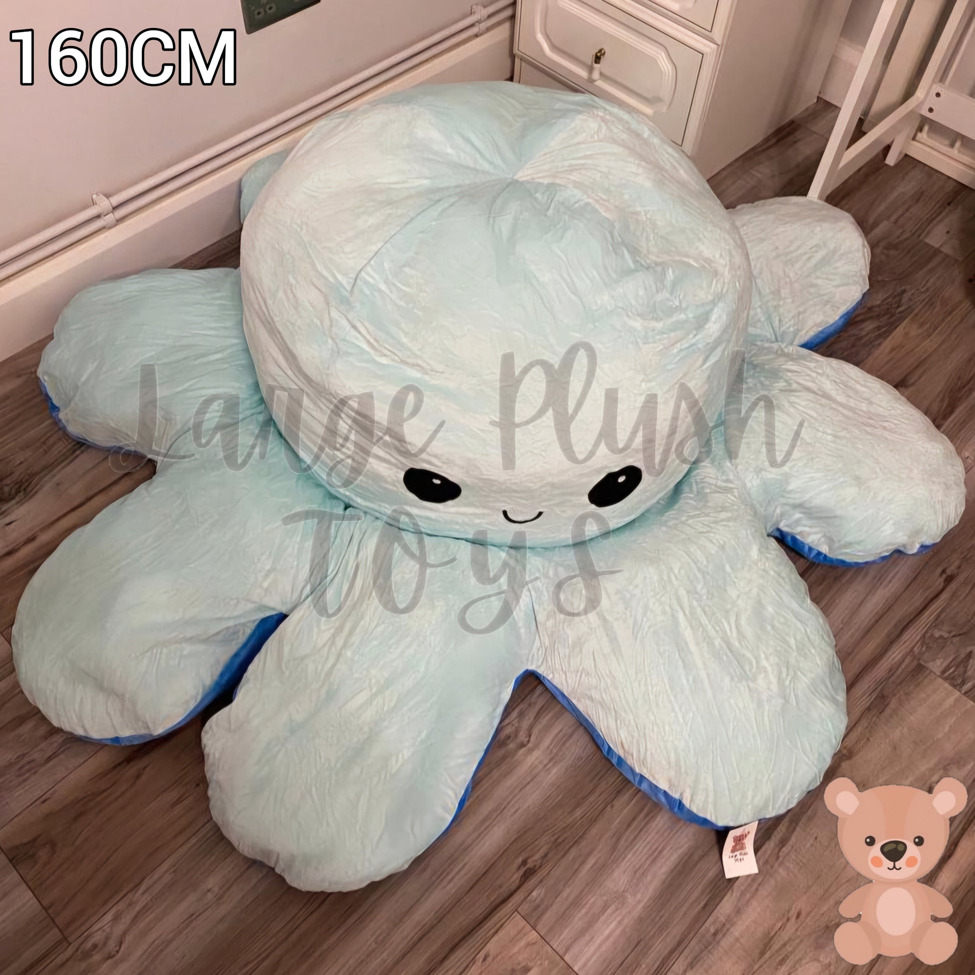 160cm giant reversible octopus plush toy with flip inside out emotion design for cuddling, sensory play and bedroom decor.