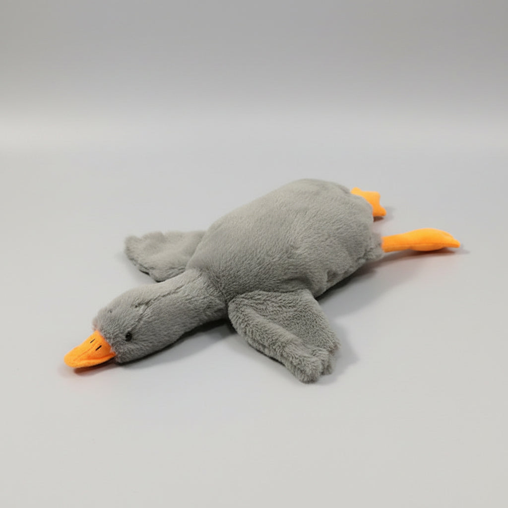 Grey giant goose plush toy pillow with soft stuffing and long body design for cuddling, sleeping and bedroom decor.