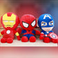Marvel superhero plush toys featuring Spider-Man, Iron Man and Captain America soft stuffed characters.