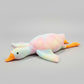 Pastel rainbow giant goose plush toy pillow with soft stuffing and long body design for cuddling, sleeping and bedroom decor.