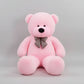 Large pink teddy bear plush toy with decorative bow tie soft stuffed animal gift for children and adults.