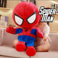 Large Spider-Man Marvel Avengers plush toy sitting on a sofa with a person in the background.