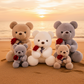 Teddy bear plush toys collection displayed on a beach