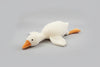 White giant goose plush toy pillow with soft stuffing and long body design for cuddling, sleeping and bedroom decor.