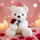 White teddy bear plush toy holding a red rose