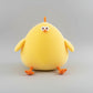 Yellow chicken plush toy front view with soft stuffed body, orange feet and cute cartoon face.